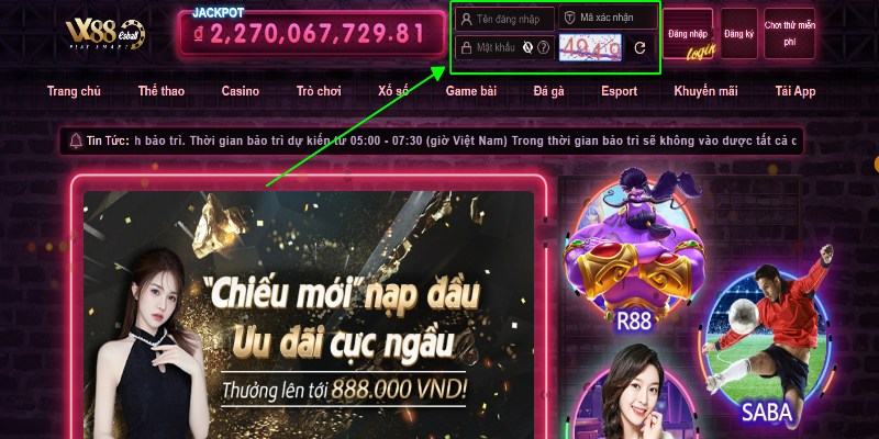 Điền đầy đủ thông tin để đăng nhập Vx88